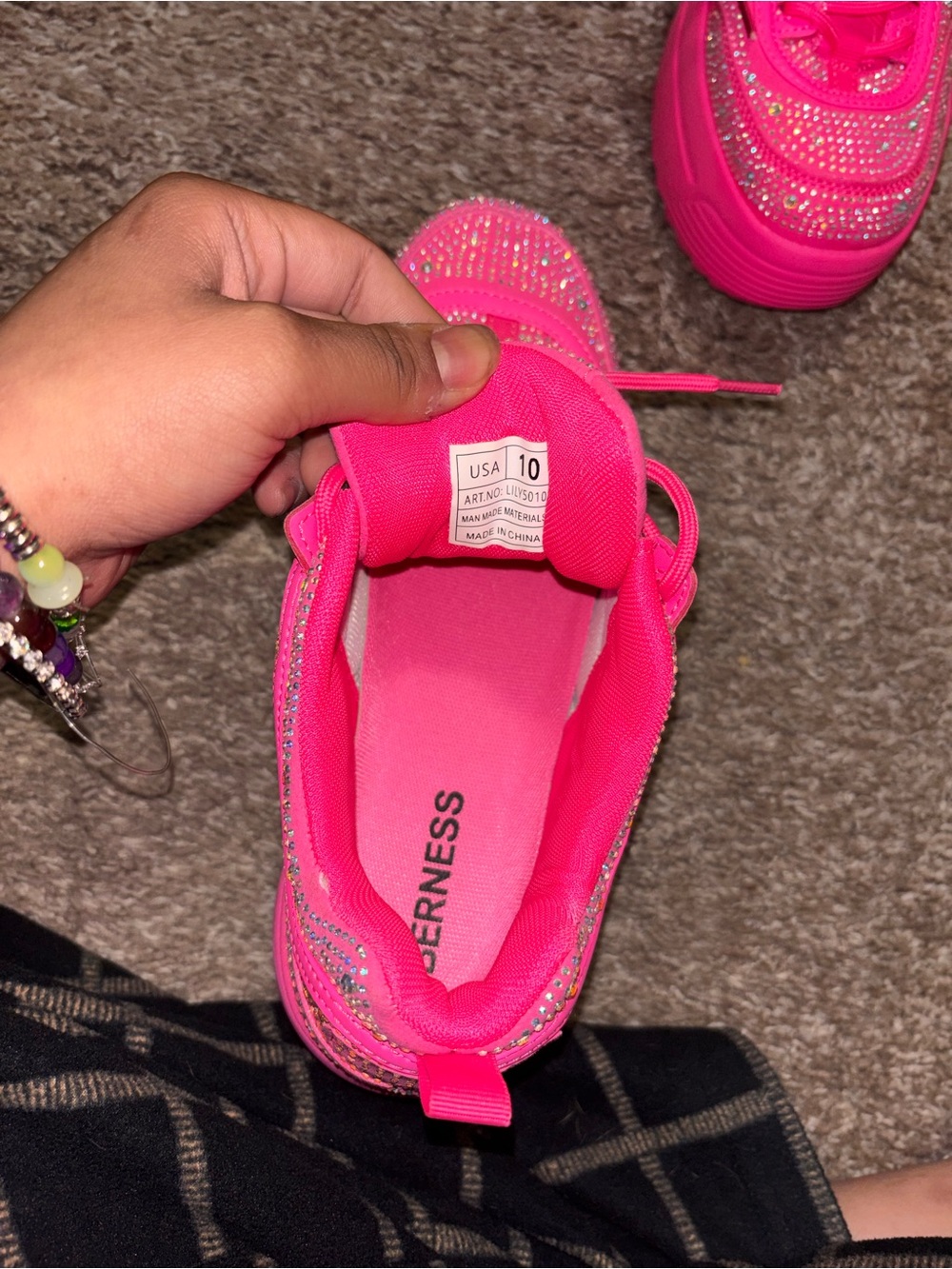 Neon Pink Rhinestone Platform Sneakers - Picture 5 of 6
